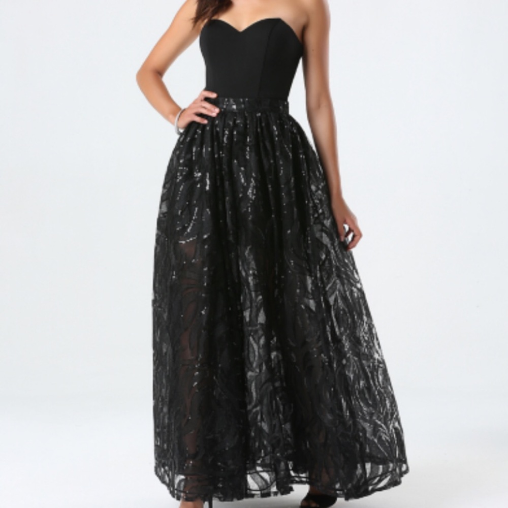 Bebe Strapless Embroidered Gown